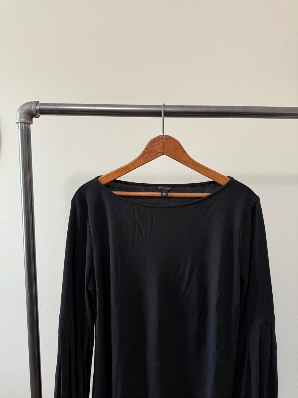 Ann Taylor Black Long Sleeve Boatneck Top